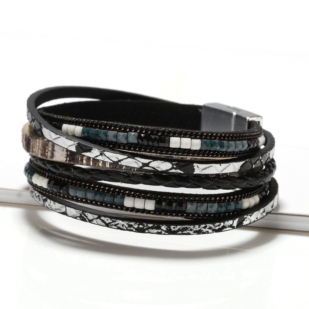 ESMERALDA | BLACK SNAKE LEATHER WRAP BRACELET