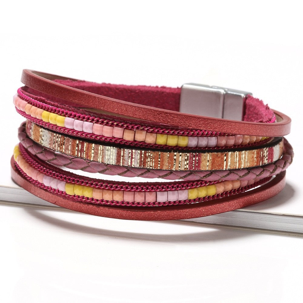 ROSALIND | RASPBERRY LEATHER WRAP BRACELET