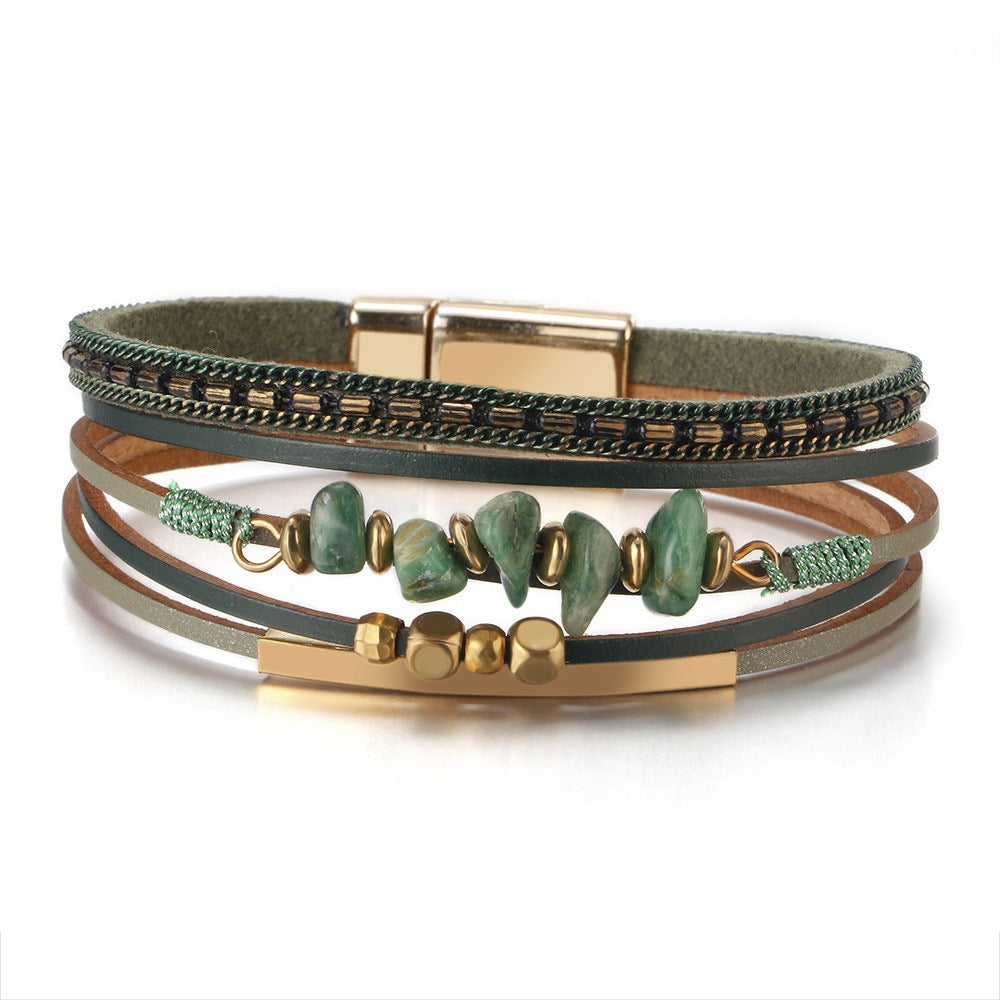 AGNES | GREEN STONE CHIP LEATHER BRACELET