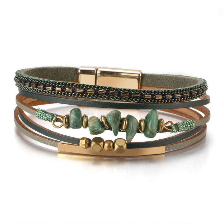 AGNES | GREEN STONE CHIP LEATHER BRACELET