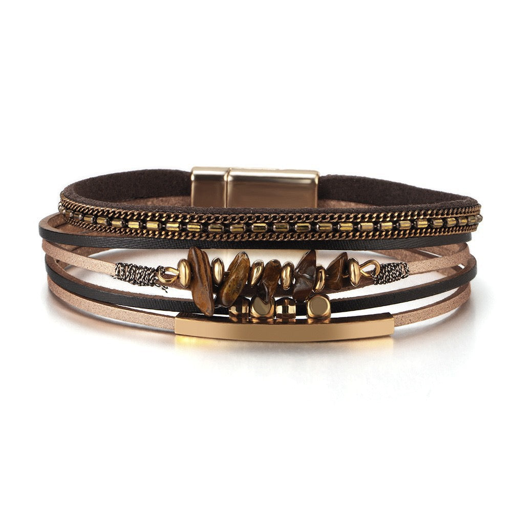MABEL | TIGER EYE CHIP LEATHER BRACELET