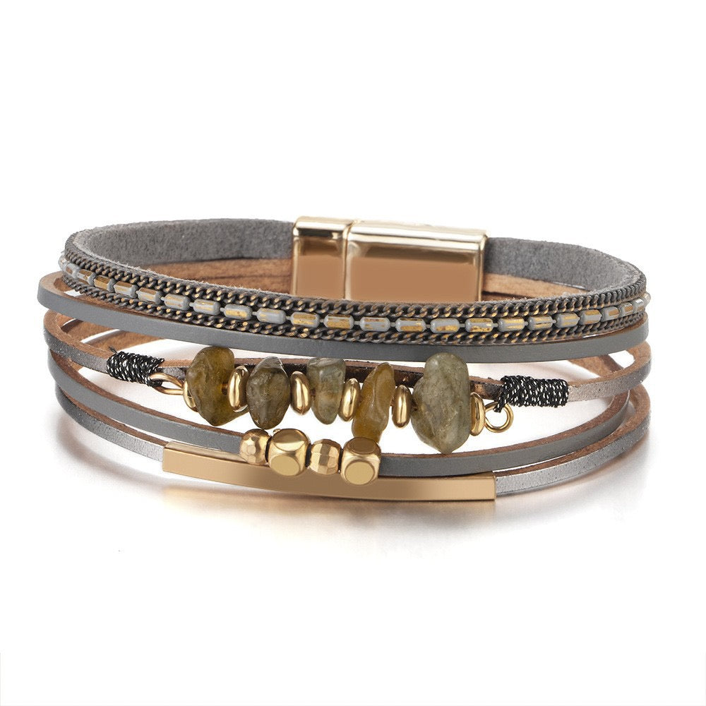 NORA | MOSS STONE CHIP LEATHER BRACELET