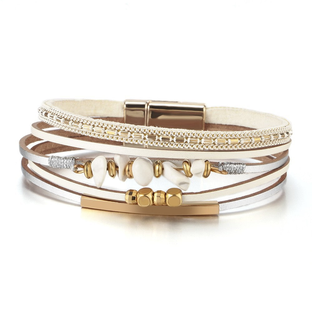 PRIMROSE | WHITE STONE CHIP LEATHER BRACELET