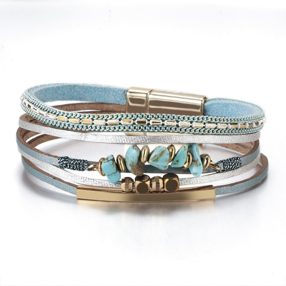 CLEMENTINE | TURQUOISE STONE CHIP LEATHER BRACELET