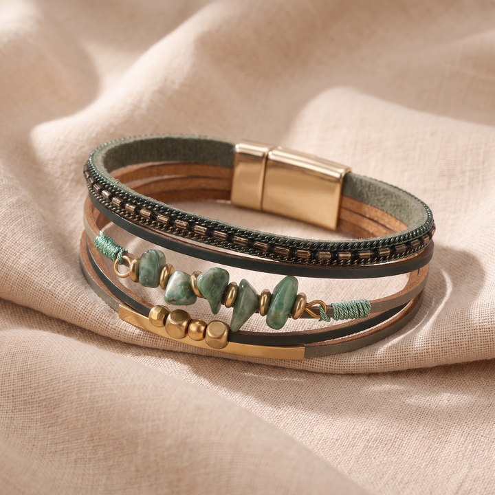 AGNES | GREEN STONE CHIP LEATHER BRACELET
