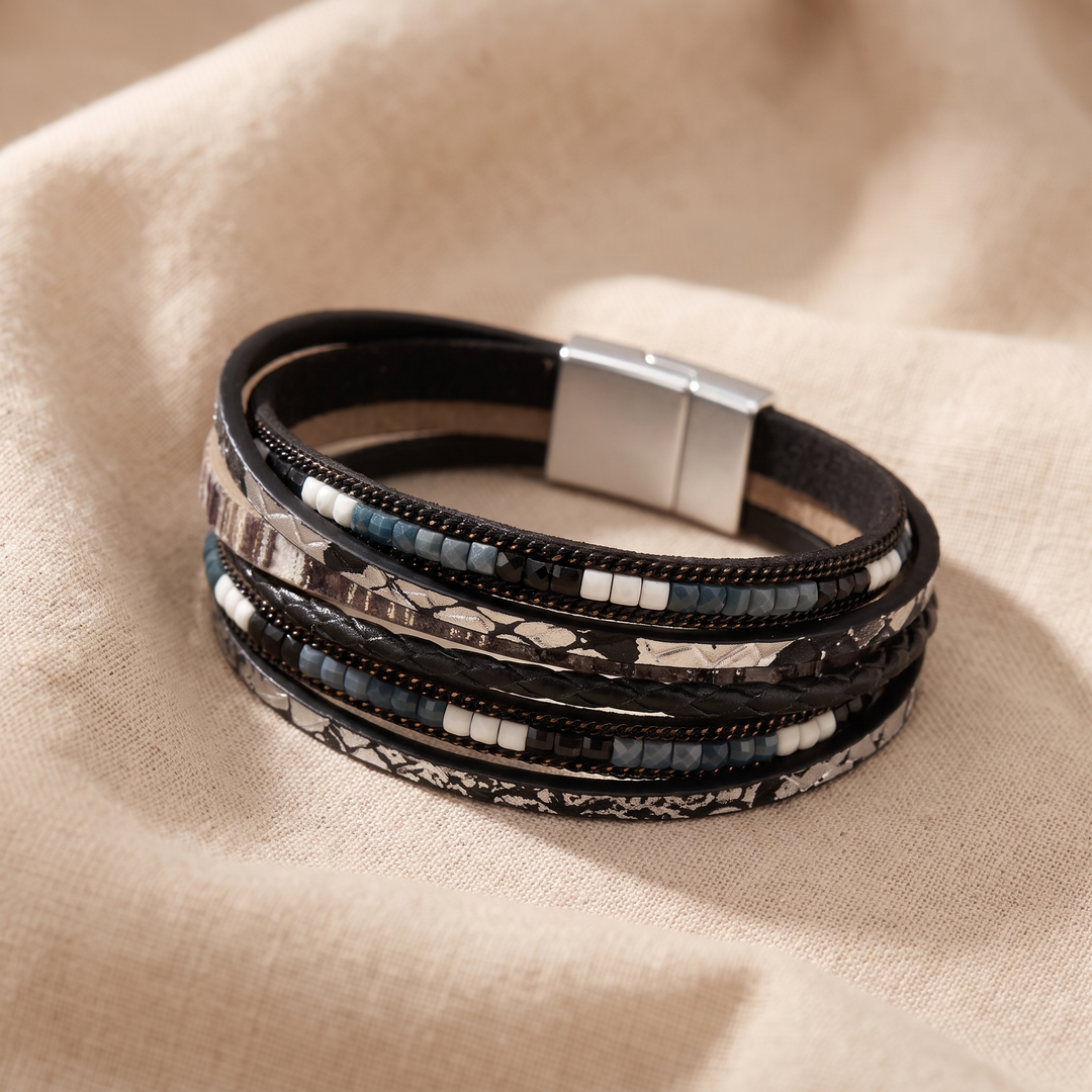 ESMERALDA | BLACK SNAKE LEATHER WRAP BRACELET