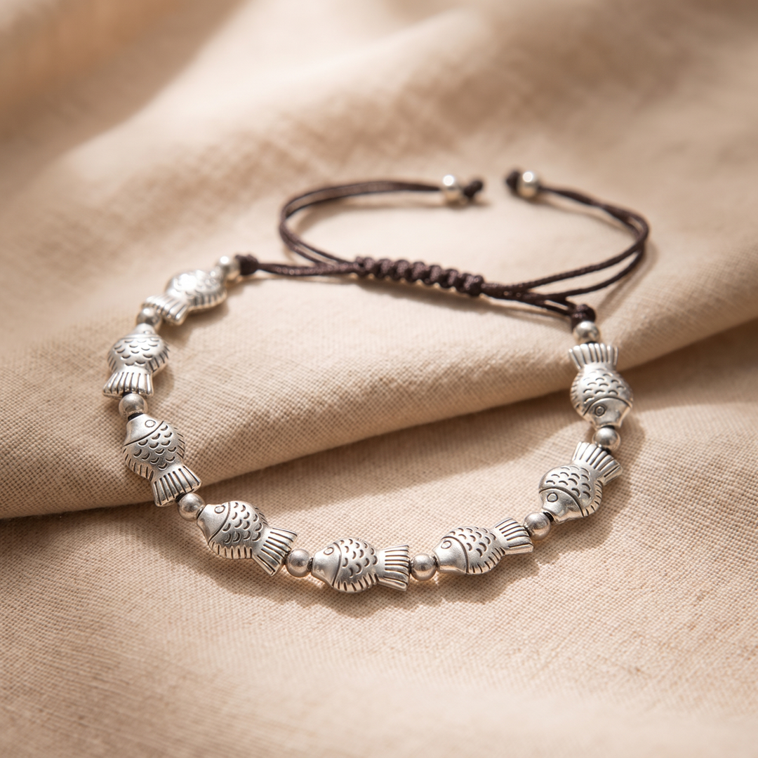 ELODIE | FISH & SILVER BEAD CORD BRACELET