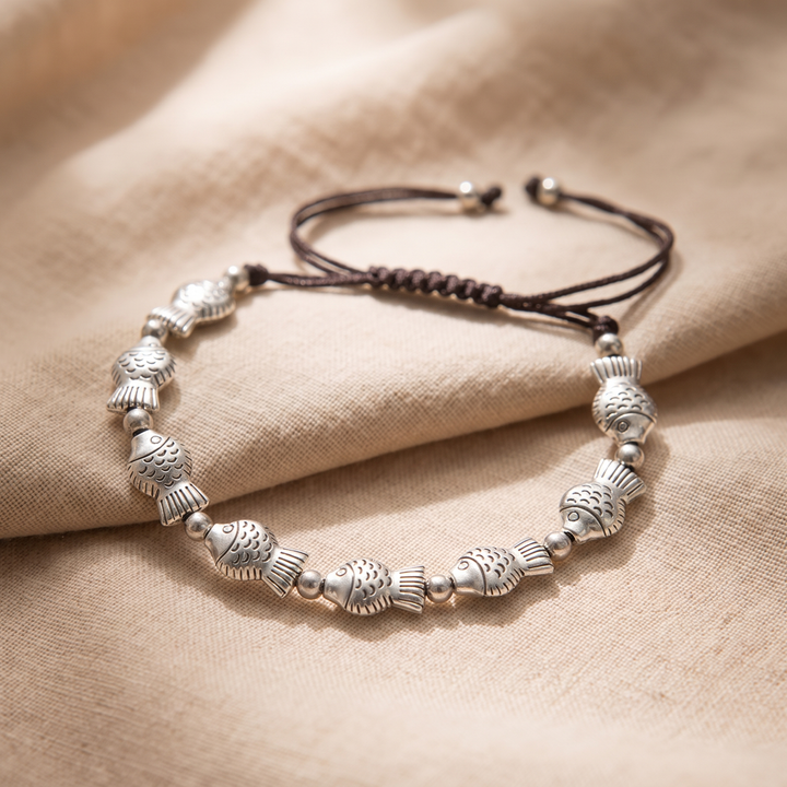 ELODIE | FISH & SILVER BEAD CORD BRACELET