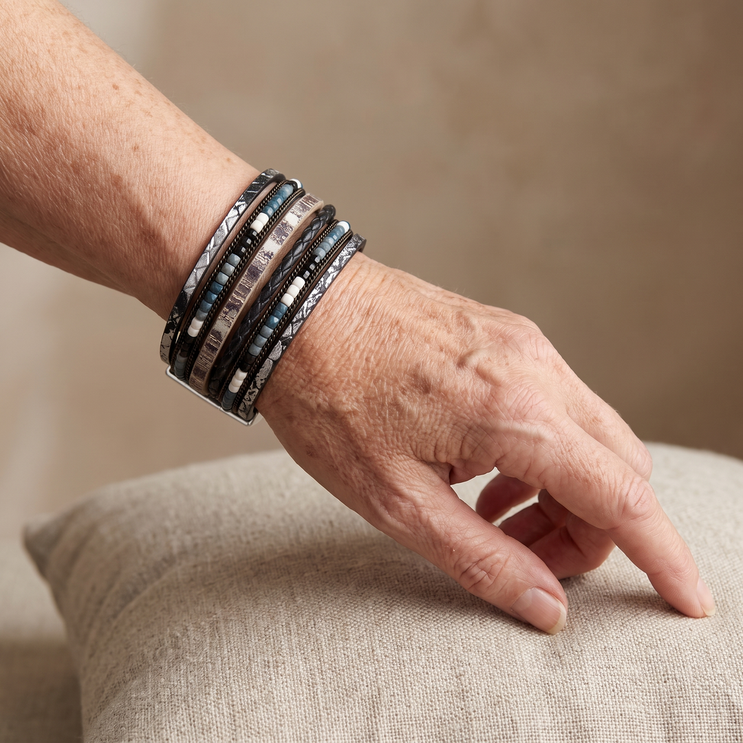 ESMERALDA | BLACK SNAKE LEATHER WRAP BRACELET