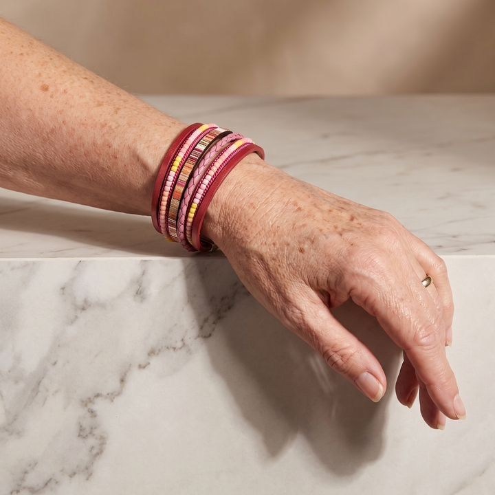 ROSALIND | RASPBERRY LEATHER WRAP BRACELET