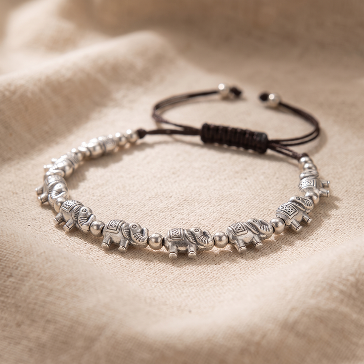TABITHA | SILVER ELEPHANT BEAD CORD BRACELET