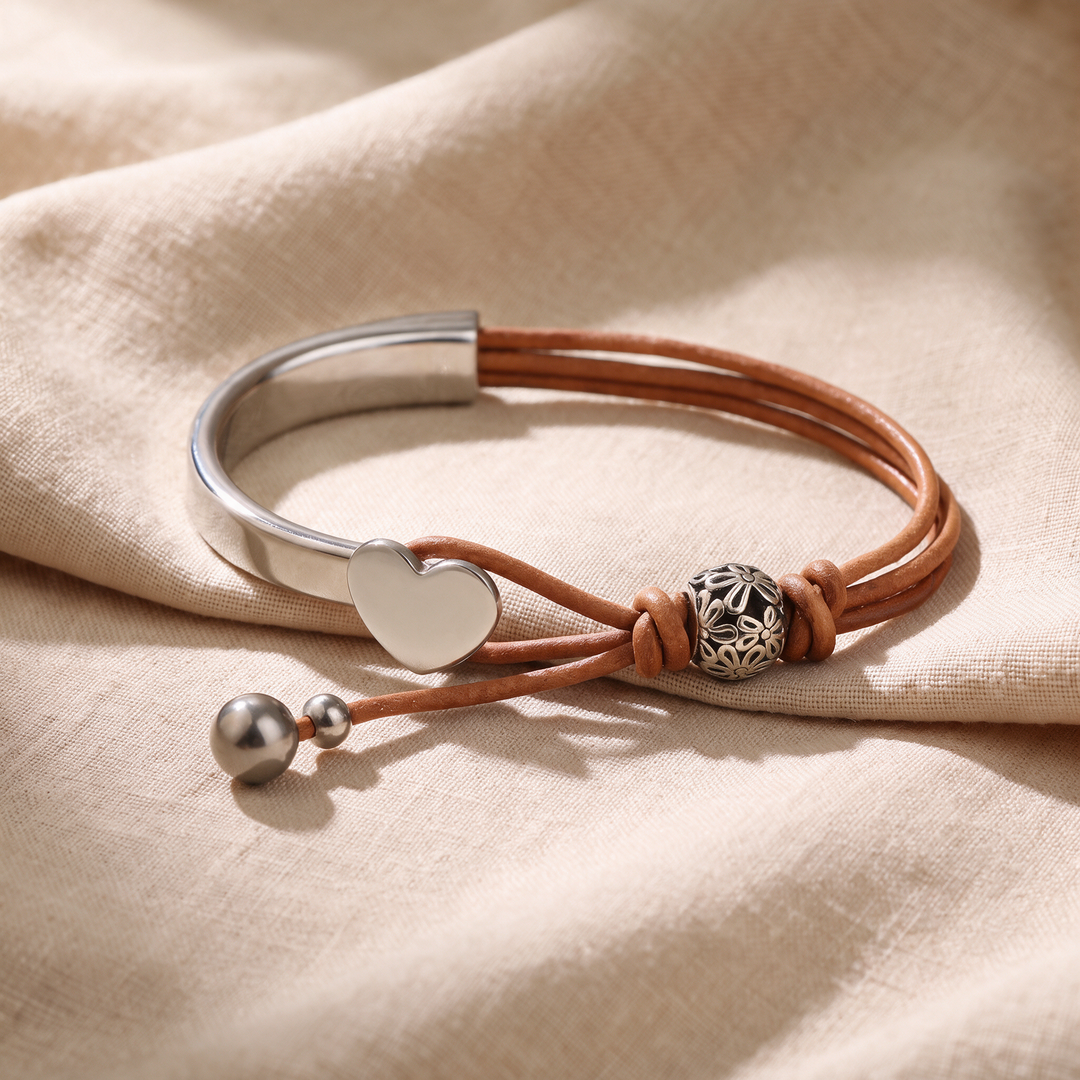 HARRIET | HEART CHARM LEATHER CUFF BRACELET